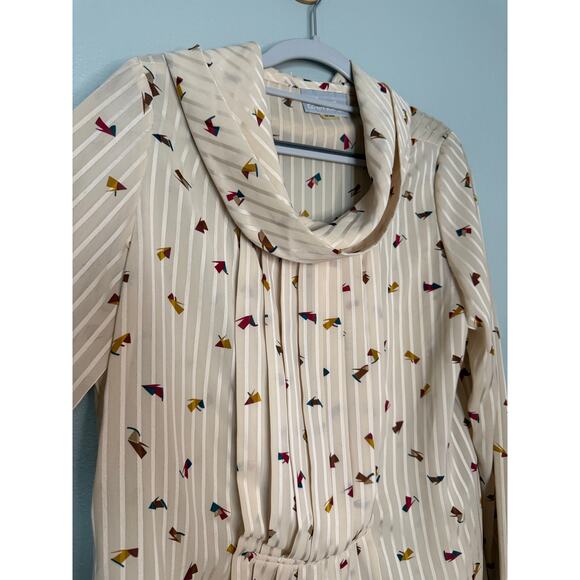 Vintage Carol Bird pleated cowl neck blouse all over print 80s - Picture 5 of 8